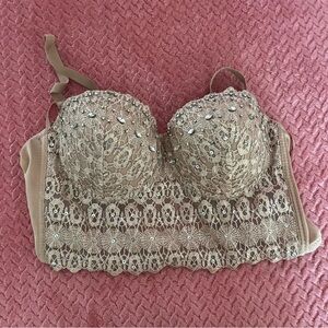 Windsor Nude Rhinestone Lace Corset Top